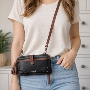 The Sak Iris Black and Brown Leather Smartphone Wallet Wristlet or Crossbody